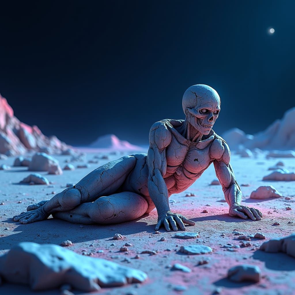 Lunar Statue Crawl: Surreal Concept Art