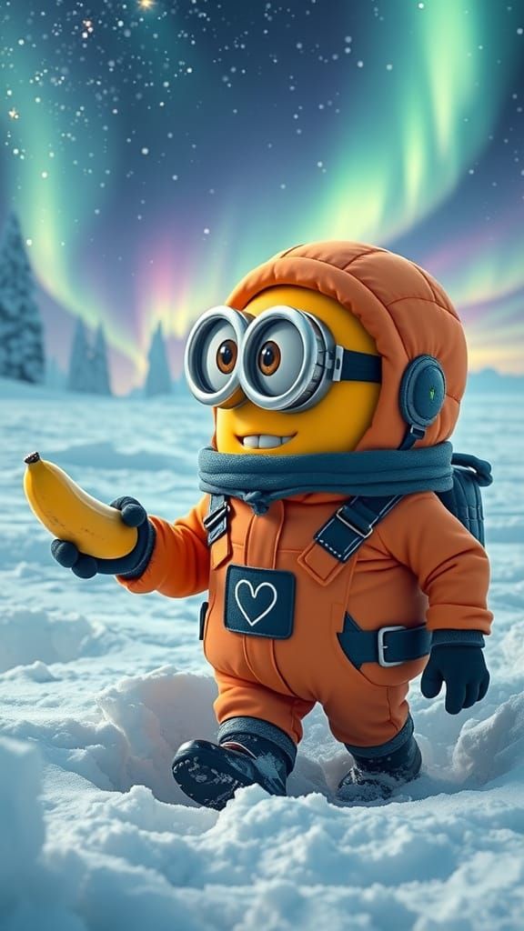 Minion in Vibrant Northern Lights Night