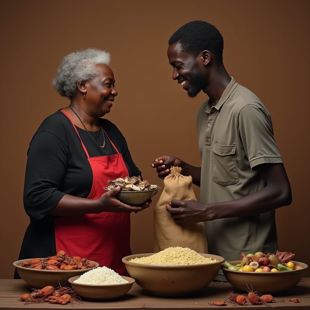 African Woman Selling Food in Photorealistic Style