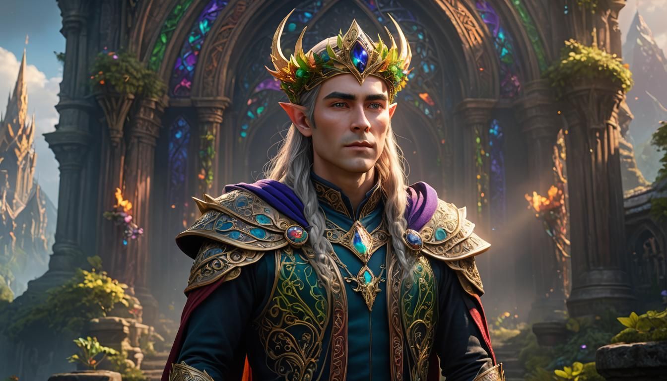 Elven Lord with Rainbow Outfit and Crown