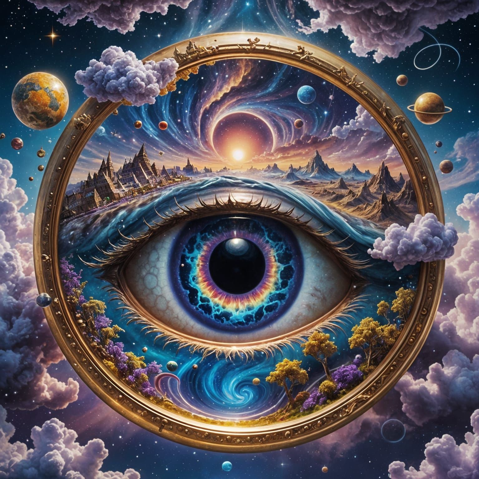 Magical Cosmic World Inside an Eye