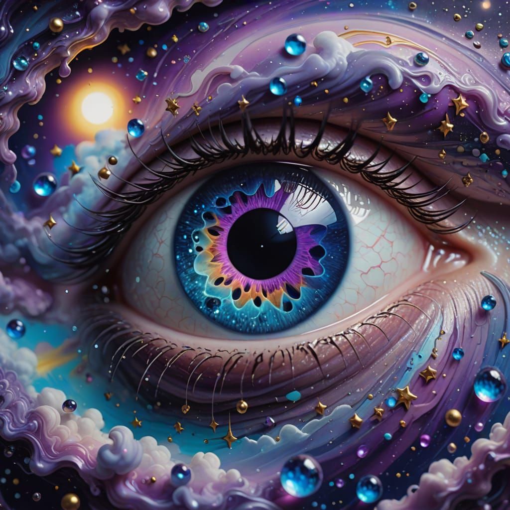 Surreal Eye Containing Miniature Cosmic World