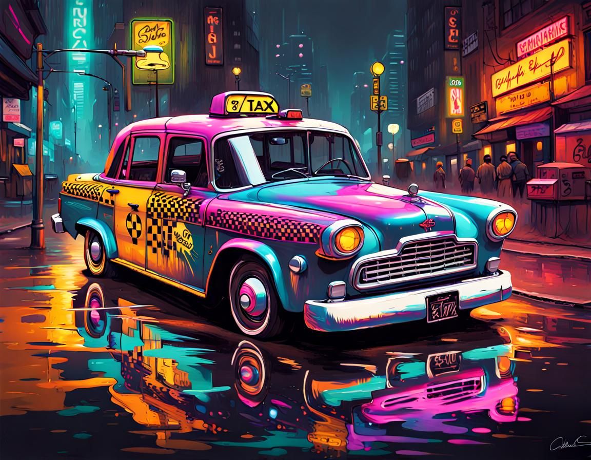 Checker Cab Hot Rod in Cyberpunk Graffiti Style