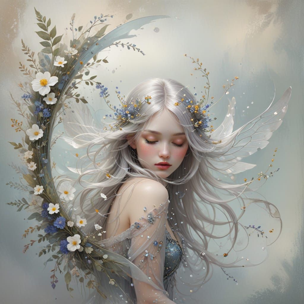 Silver Haired Fairy Peeking from Ornate Mirror