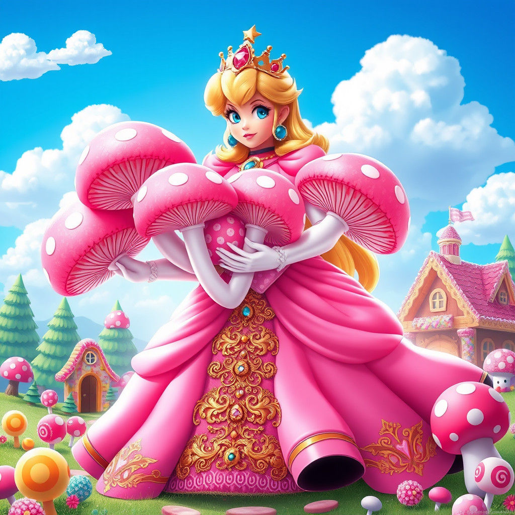 Princess Peach and Glowing Mushrooms in Candyland