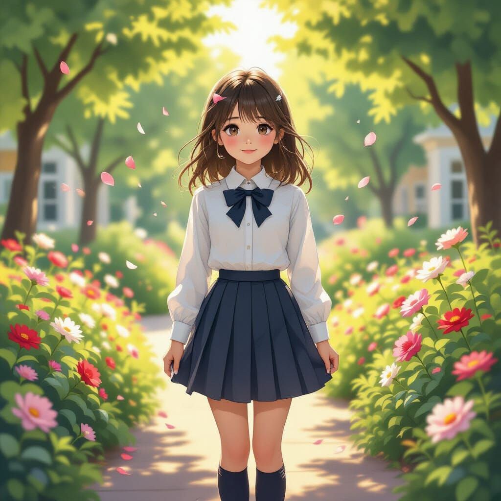 Girl in Sunlit Garden: Fantasy Art Masterpiece