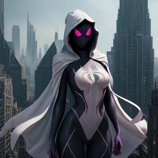 Giant Spider Gwen Towers Over City, Low Angle