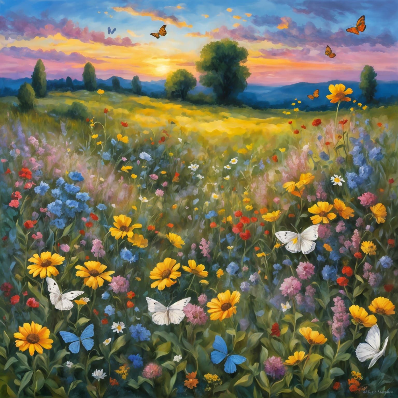 Butterfly Meadow: Impressionistic Surrealist Painting