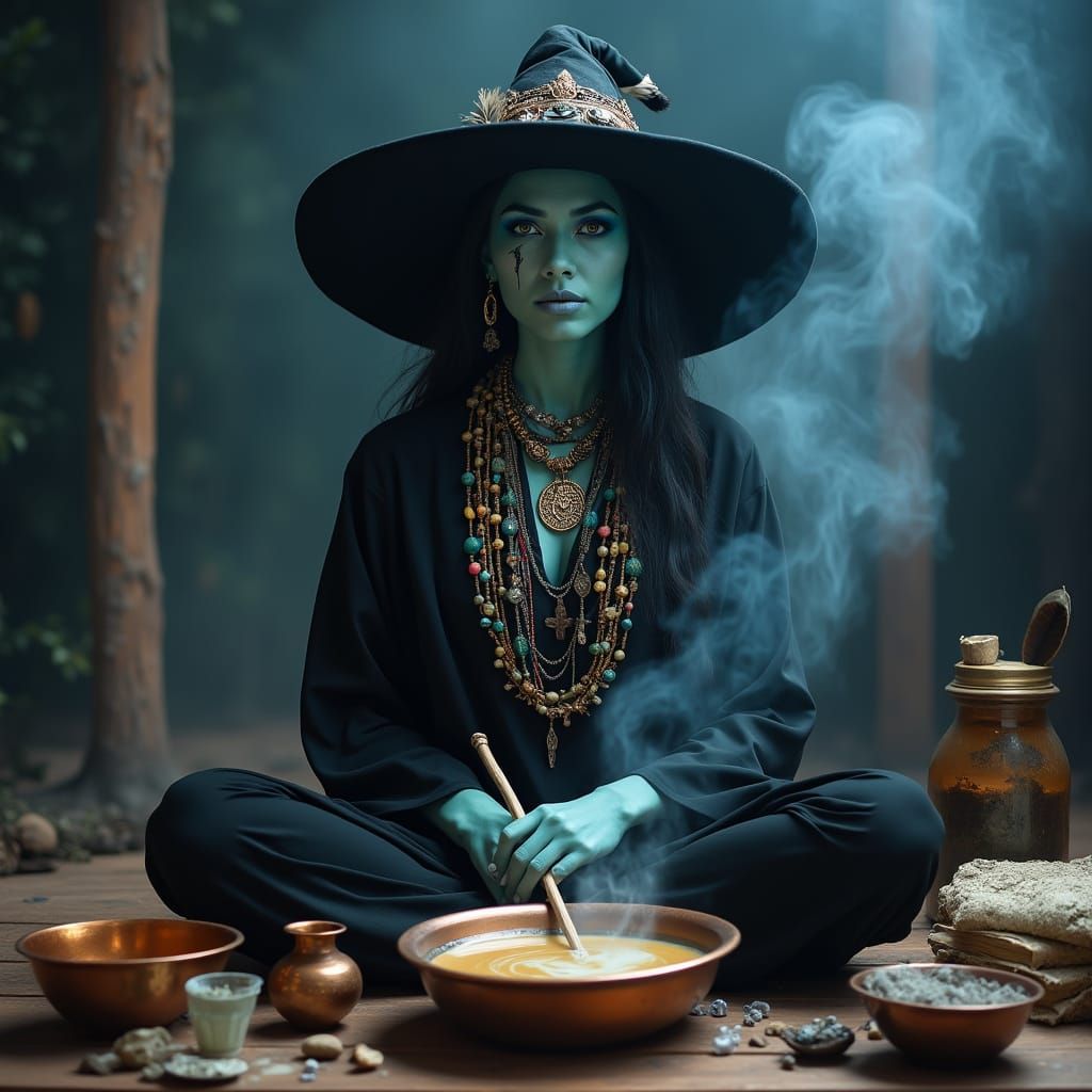 Mystical Alchemist-Witch Enchants the Shadows