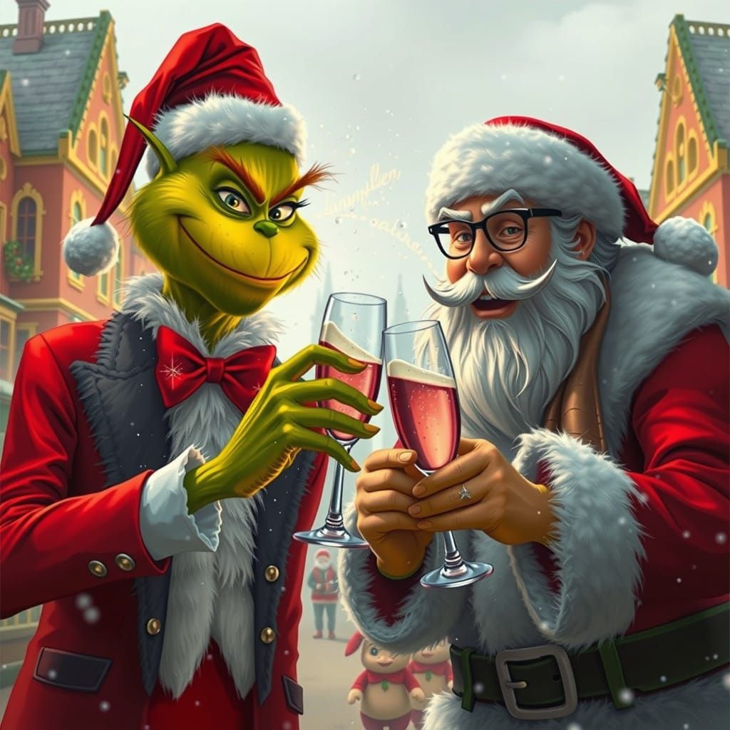 Grinch and Santa Claus Toast Christmas in Whoville