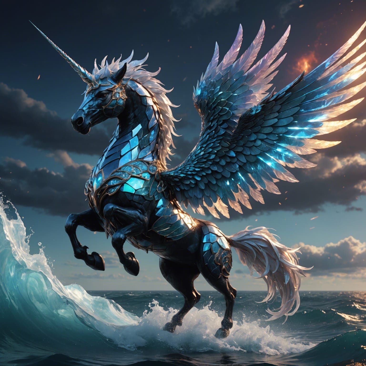 Crystal Pegacorn with Wings of Fire and Ice