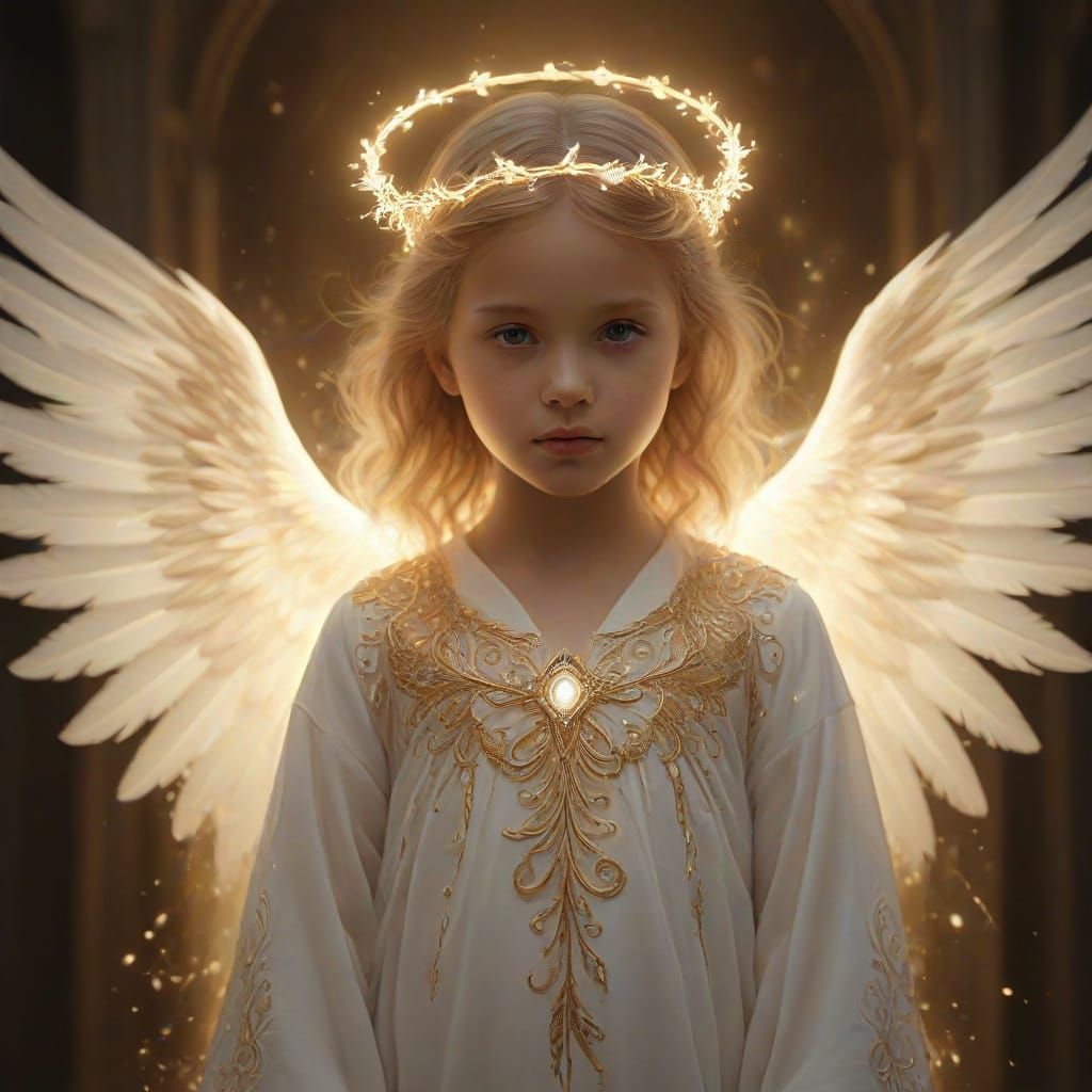Ethereal Angel in Fractal Gold and Feathers