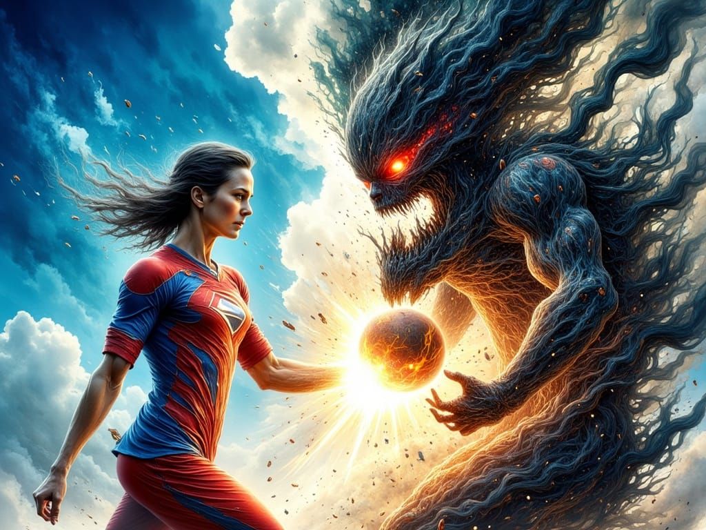 Epic Confrontation between Good and Evil in Vibrant Colors