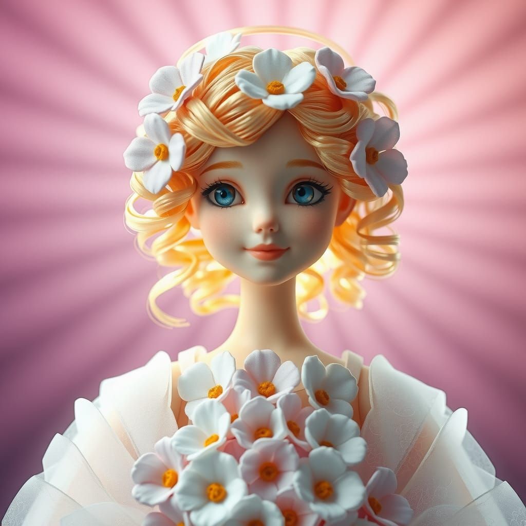 Luminous Doll in Gown of Flowers, Digital Art