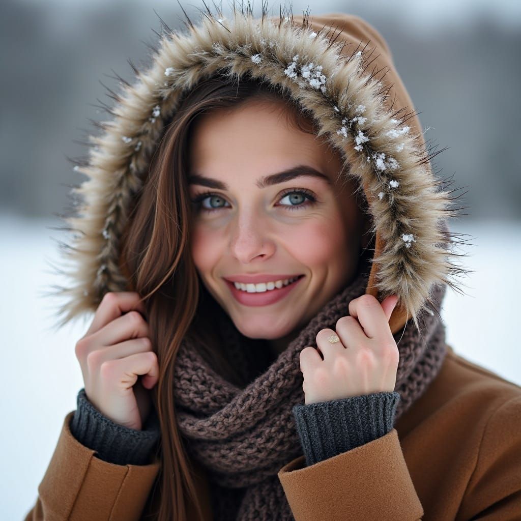 Beautiful Woman in Serene Winter Landscape