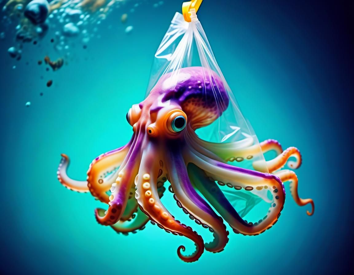 A squid eating dough in a polyethylene bag
Is fast and bulbous, got me?