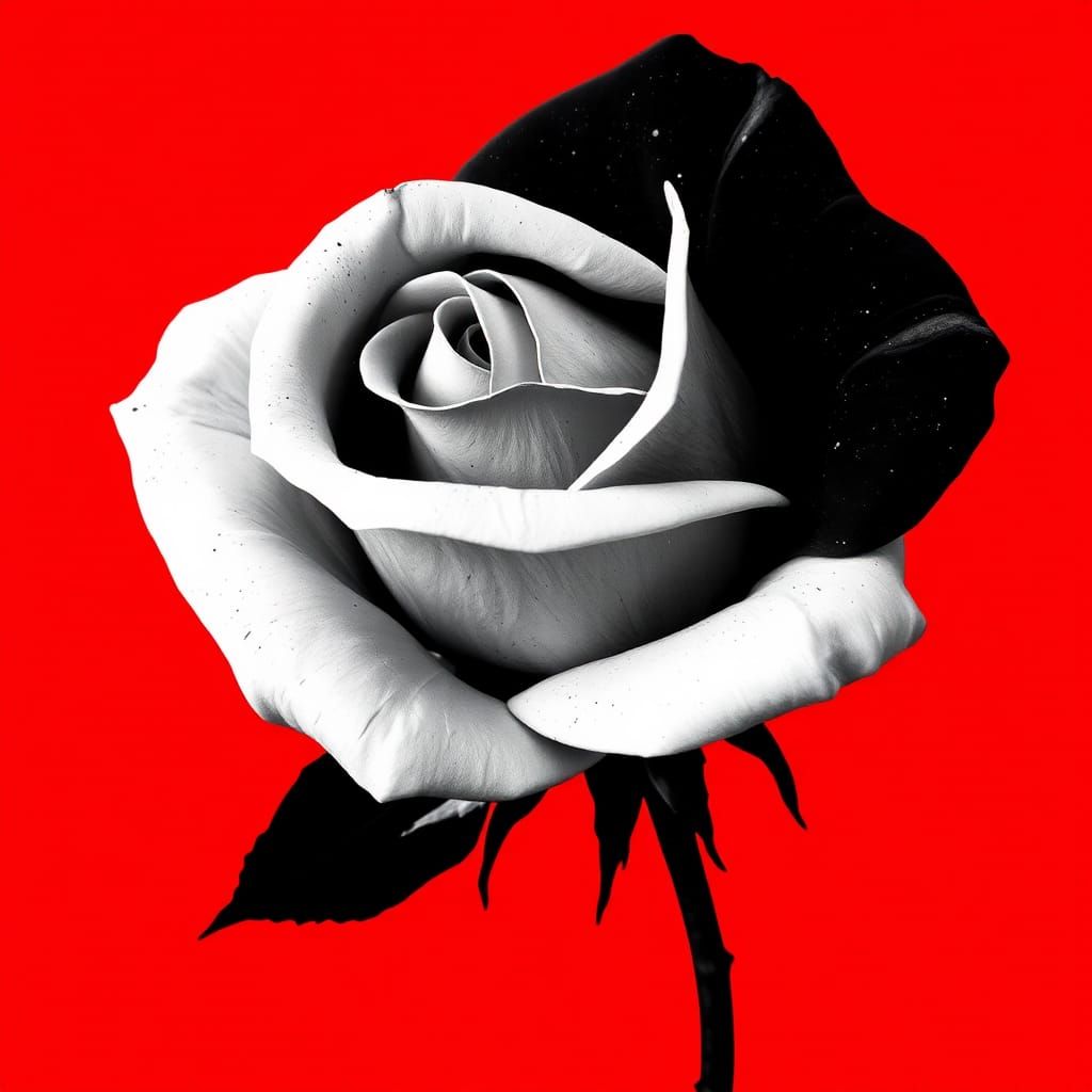 Black and White Rose with Glitch Art Elements