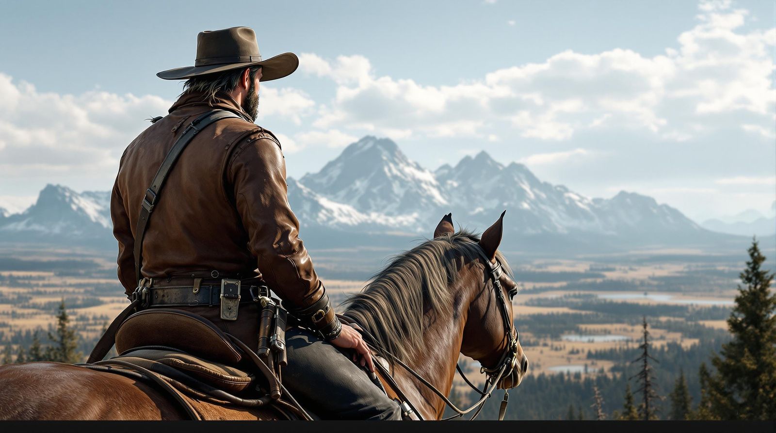 Cowboy on Horseback Overlooking Montana in 3D