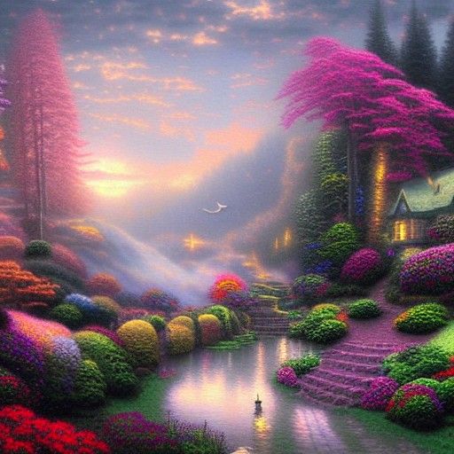 Ethereal Fantasy Landscape Painting in Mist