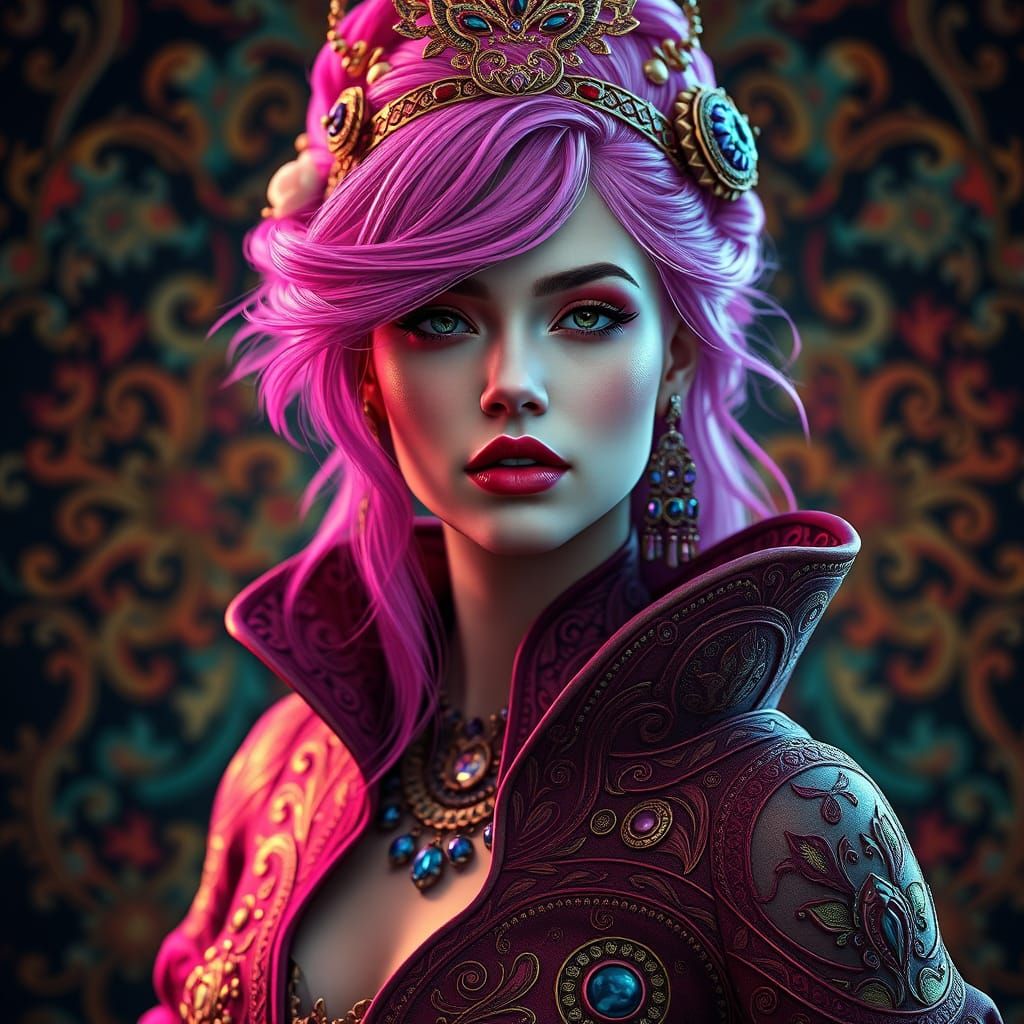 Ethereal Fuchsia Goddess in Hyper-Detailed Art Nouveau Style