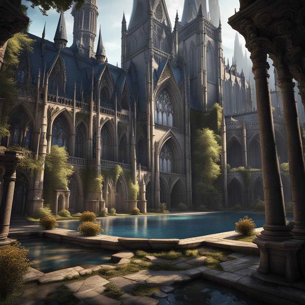 Gothic Cathedral Inside Epic Castle, Fantasy Art