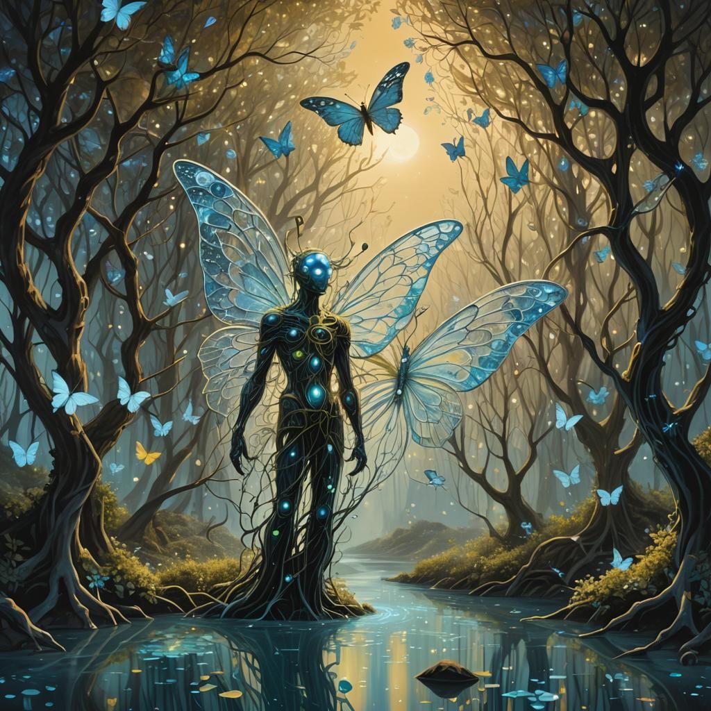 Guardian Spirit in Crystalline Forest: Fantasy Art