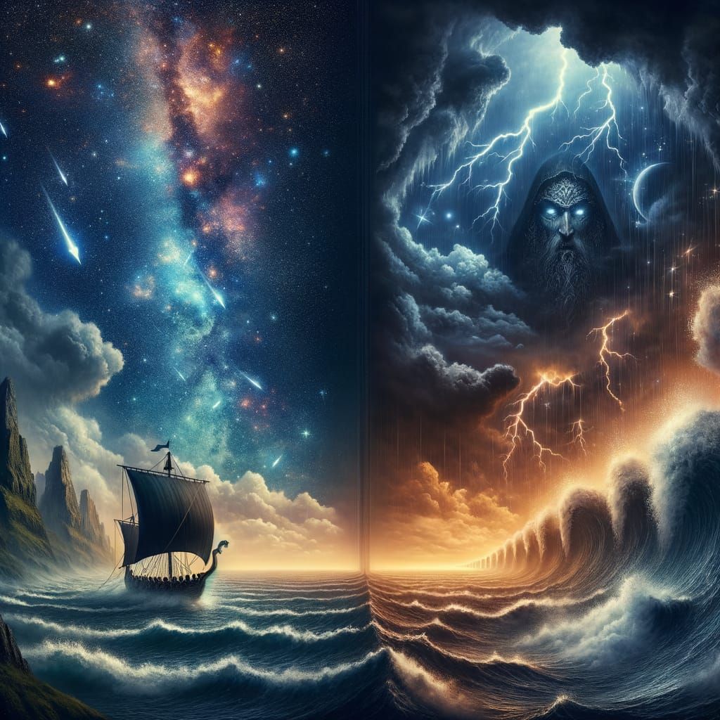 Epic Viking Longship in Contrasting Seascapes