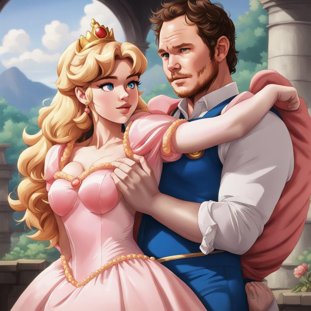 Princess Peach and Mario: Anime-Inspired Embrace