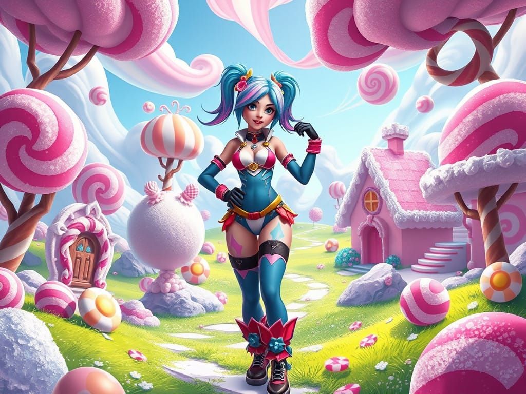 Surreal Candyland Goddess Poses in Hyperrealistic 8K Digital...