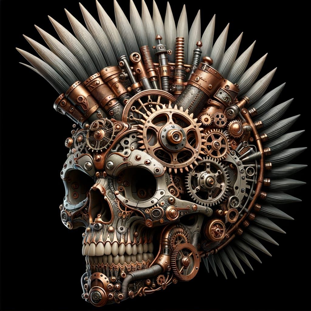 Intricate Steampunk Skull with Mohawk and Gears