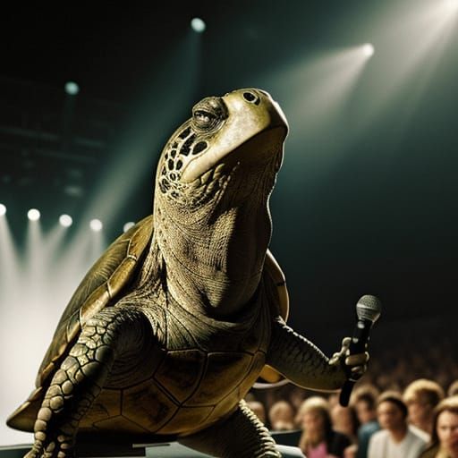 Turtle Rock Star on Stage in Photorealistic Style