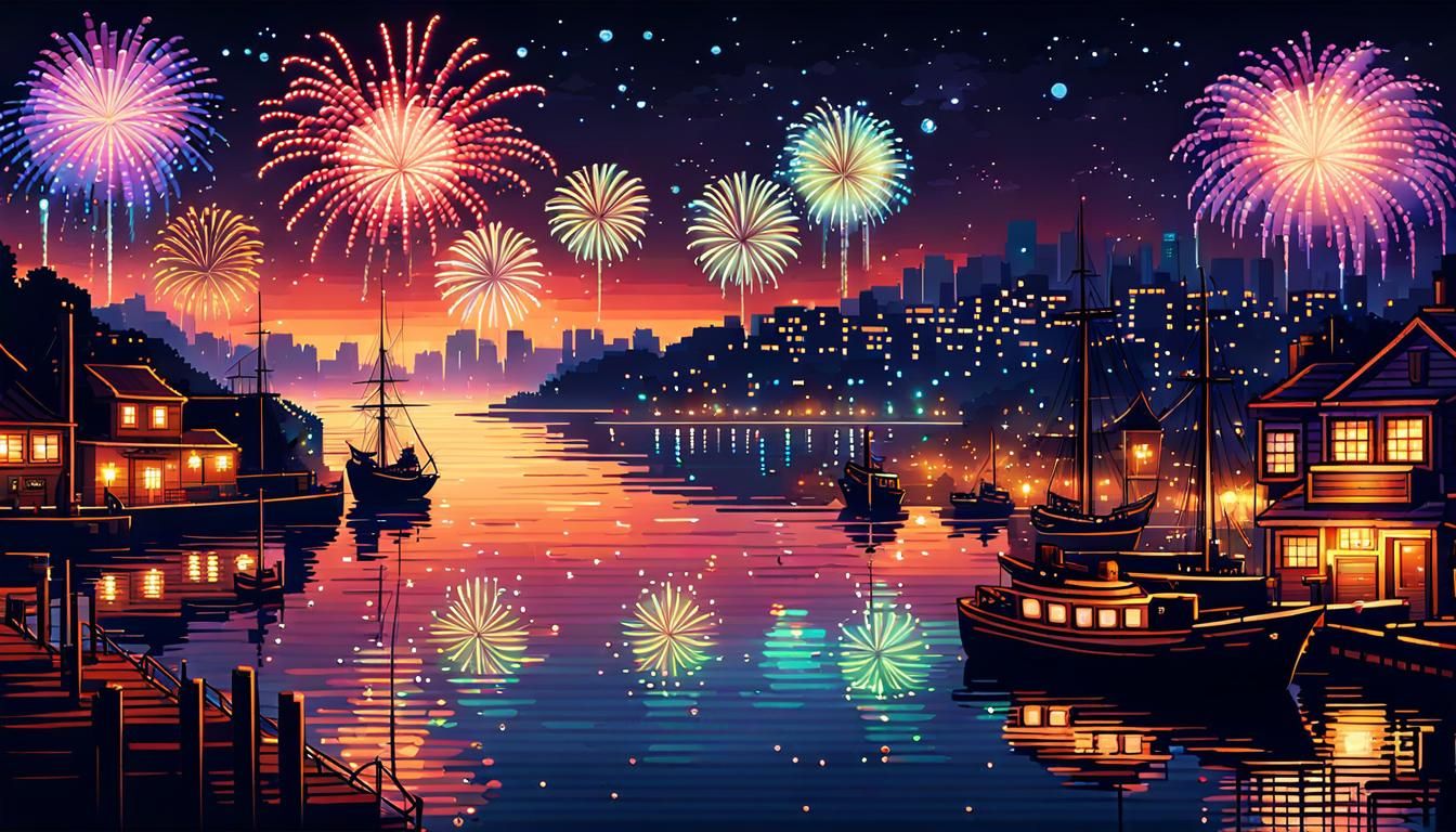 Not Space Series - Fireworks display in nights sky over a ha...