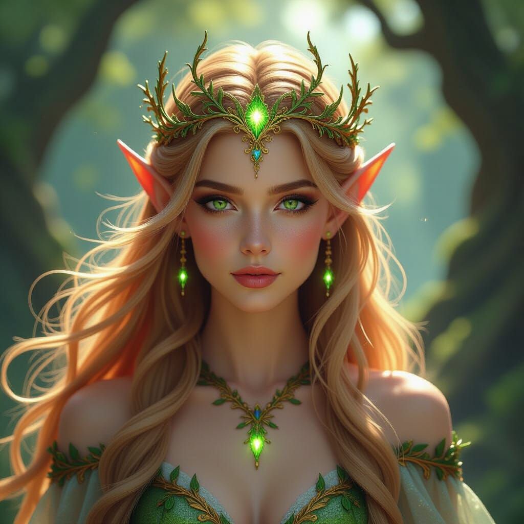 Beautiful Elf Queen Portrait in Hyperrealistic Style