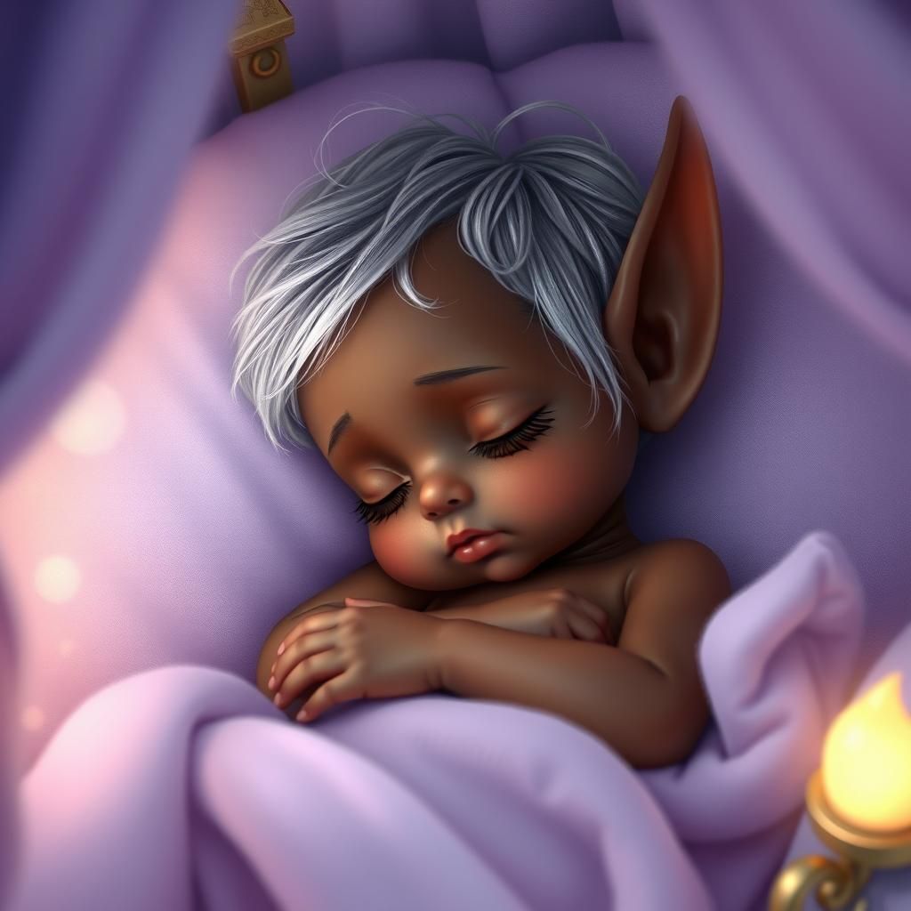 Dreaming Baby Elf in Whimsical Illustration Style