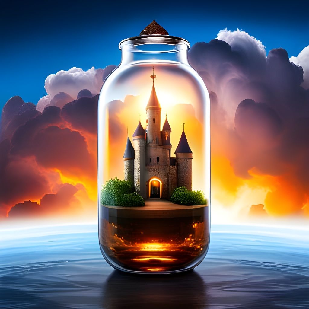 Surreal Castle Encased in Glass Bottle