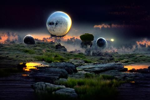 Alien Planet with Two Moons in Matte Painting Style