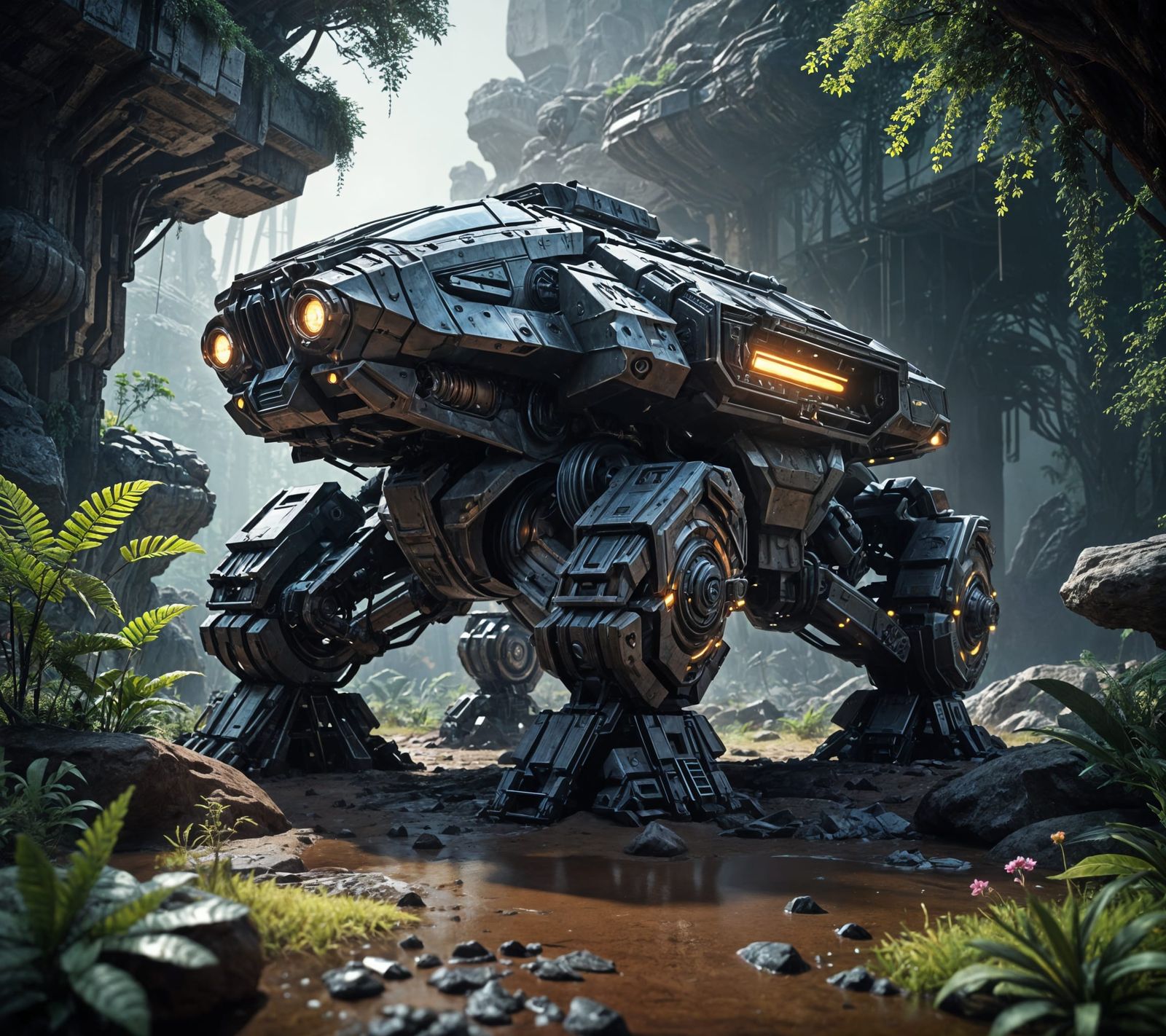 Alien Jungle Exploration Tank in 3D Render