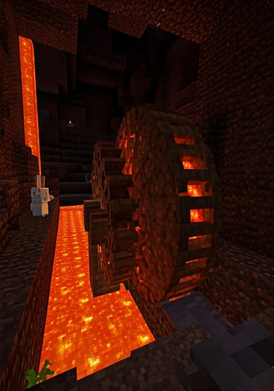 Minecraft Nether Waterwheel in Magma with Watching Rabbit