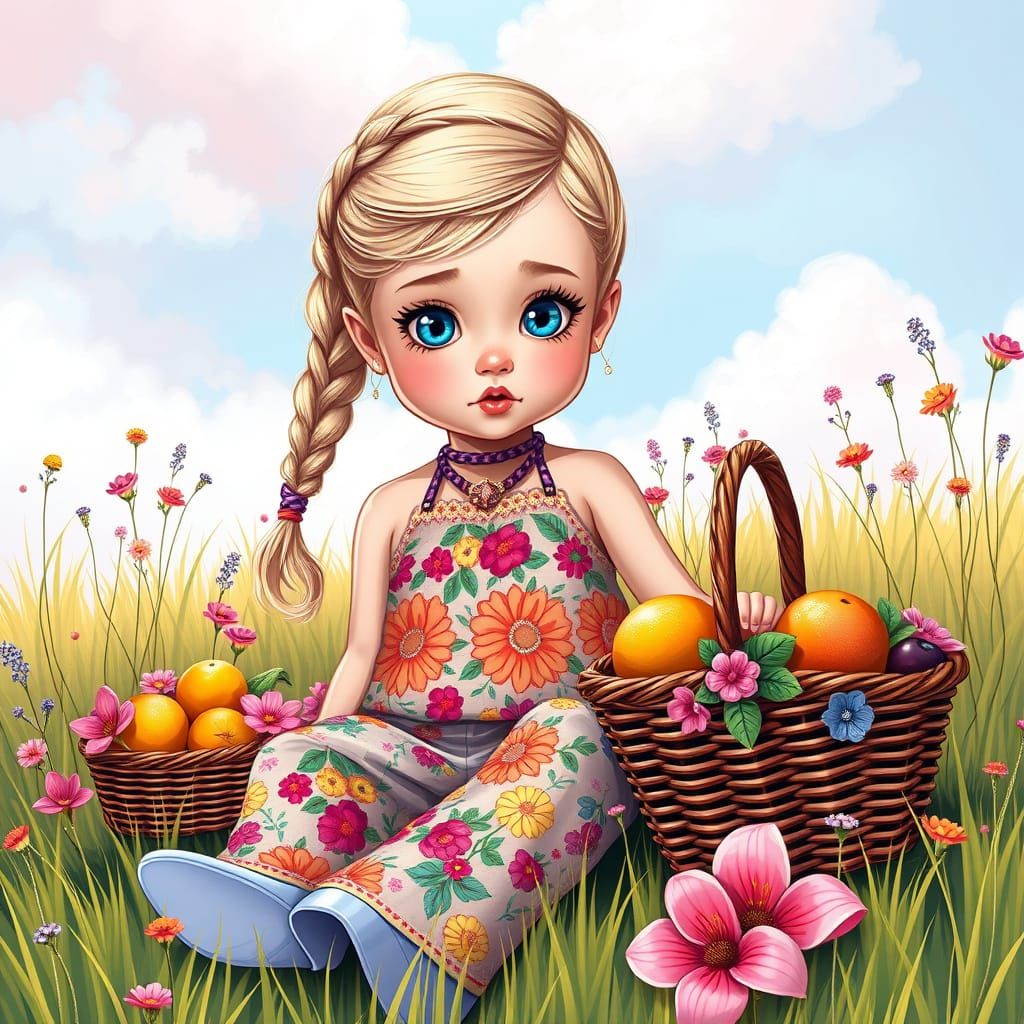 Hyper-Realistic Boho Chic Toddler Girl in a Dreamy Meadow