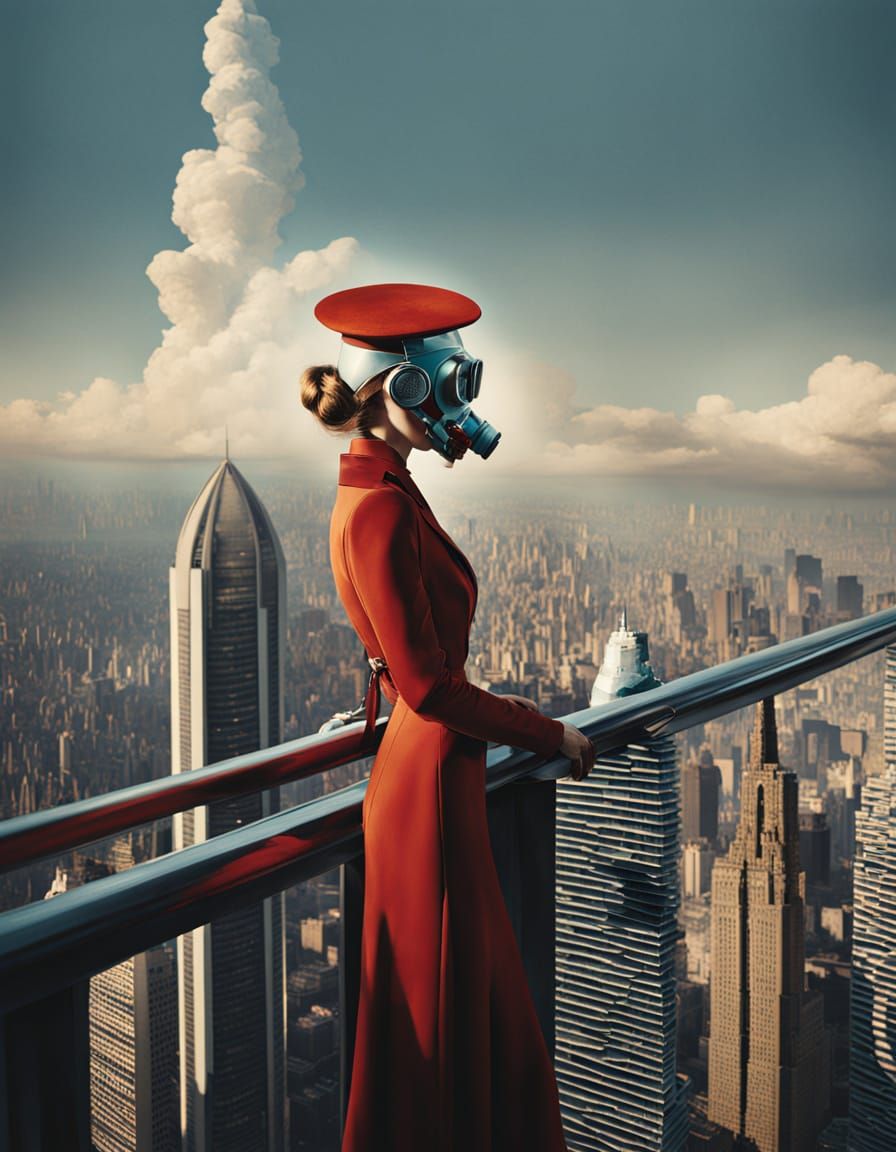 Alien in Cyberpunk Cityscape, Fashion Illustration