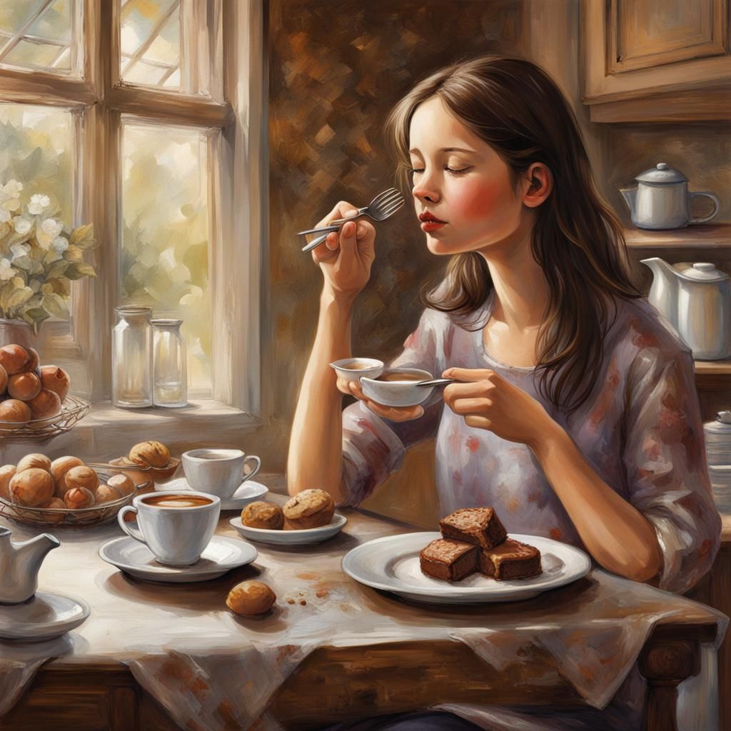 Girl Enjoying Breakfast in Golden Hour Lighting