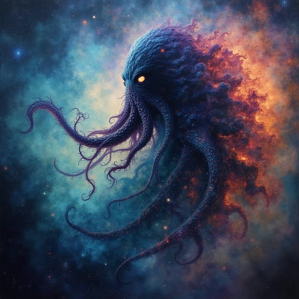 Cthulhu Silhouette Filled with the Milky Way