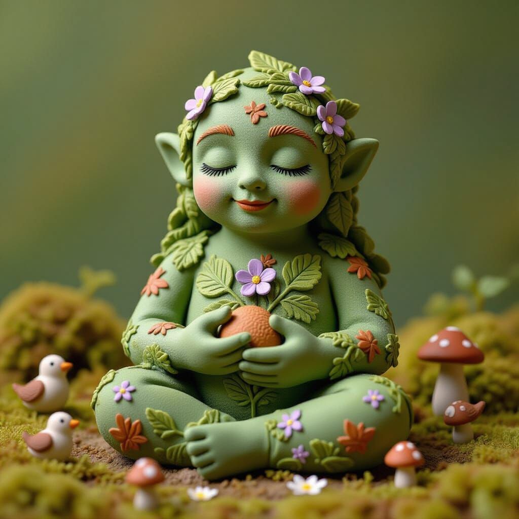 Mossy Clay Golem in Meditative Pose