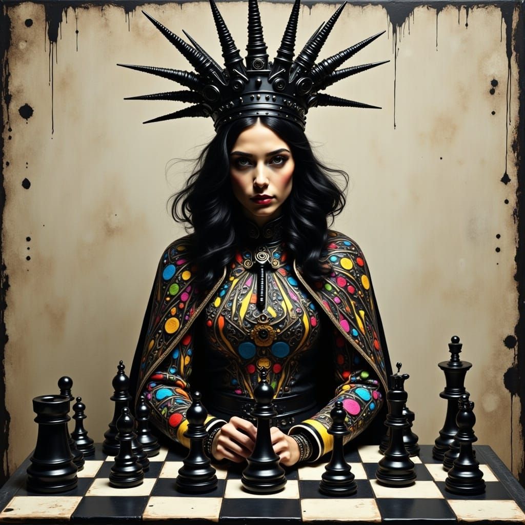 Punk Faith Queen on Chessboard: Dada-esque Art
