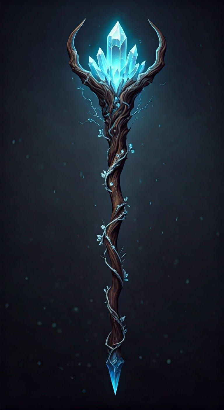 Ancient Storm Staff with Cracked Wood and Blue Lightning