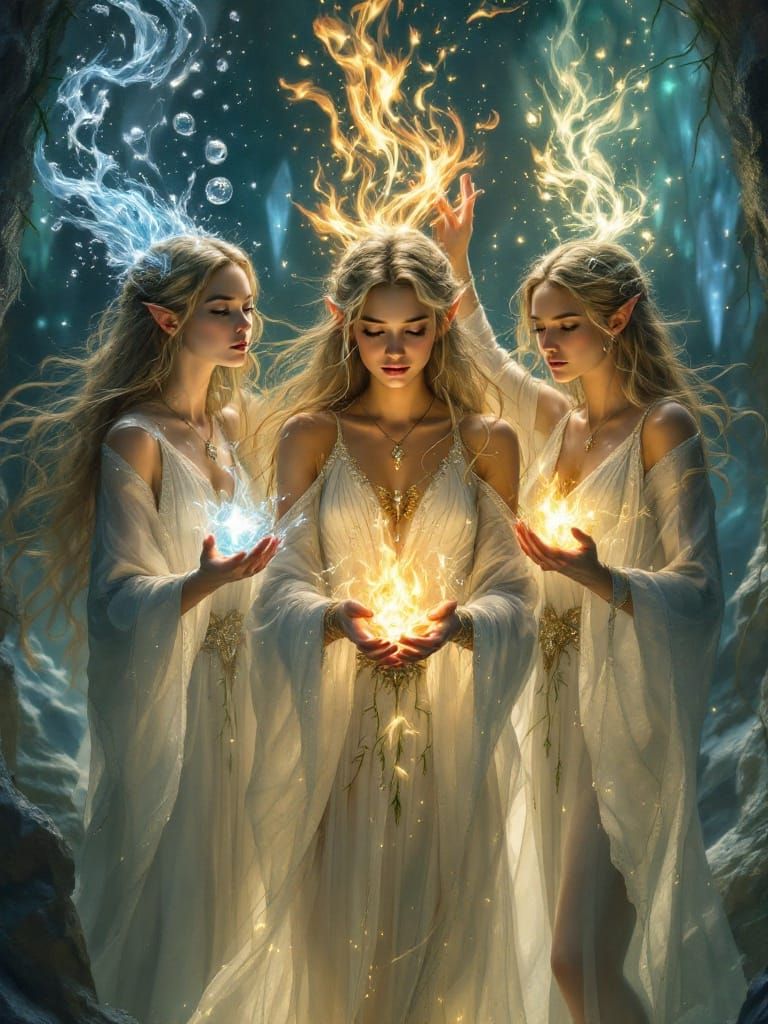 Elegant Elf Maidens Harness Ancient Elemental Magic