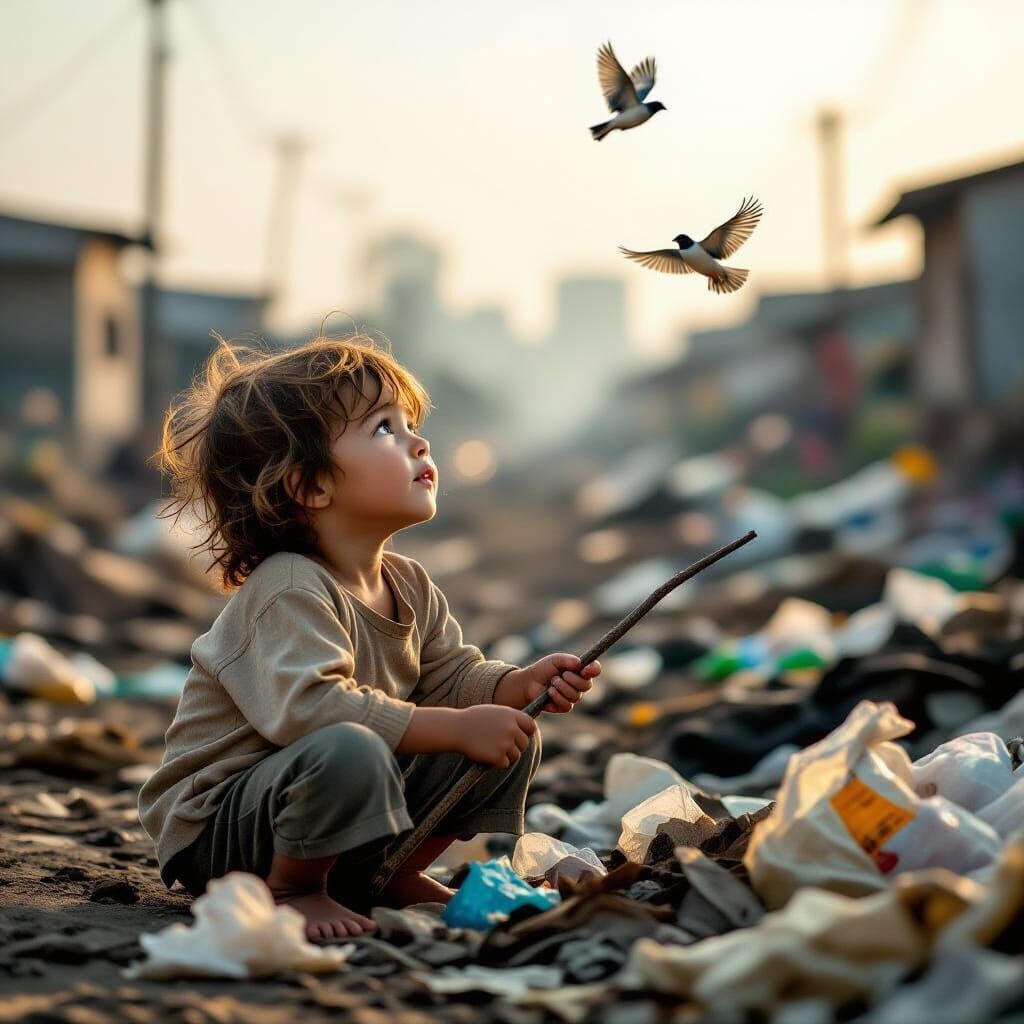 Child's Hope: Soaring Birds in Documentary Photography Style