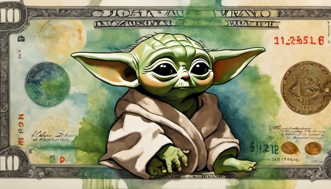 Surreal Banknotes: Mona Lisa, Baby Yoda, and Mario Mashup