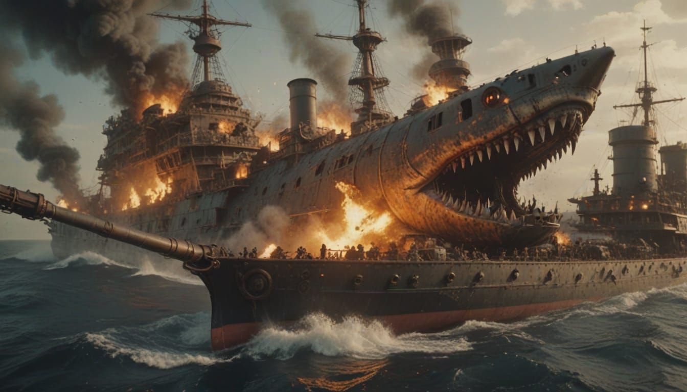 Steampunk Battleship Ramming Enemy in Epic Cinematic Style