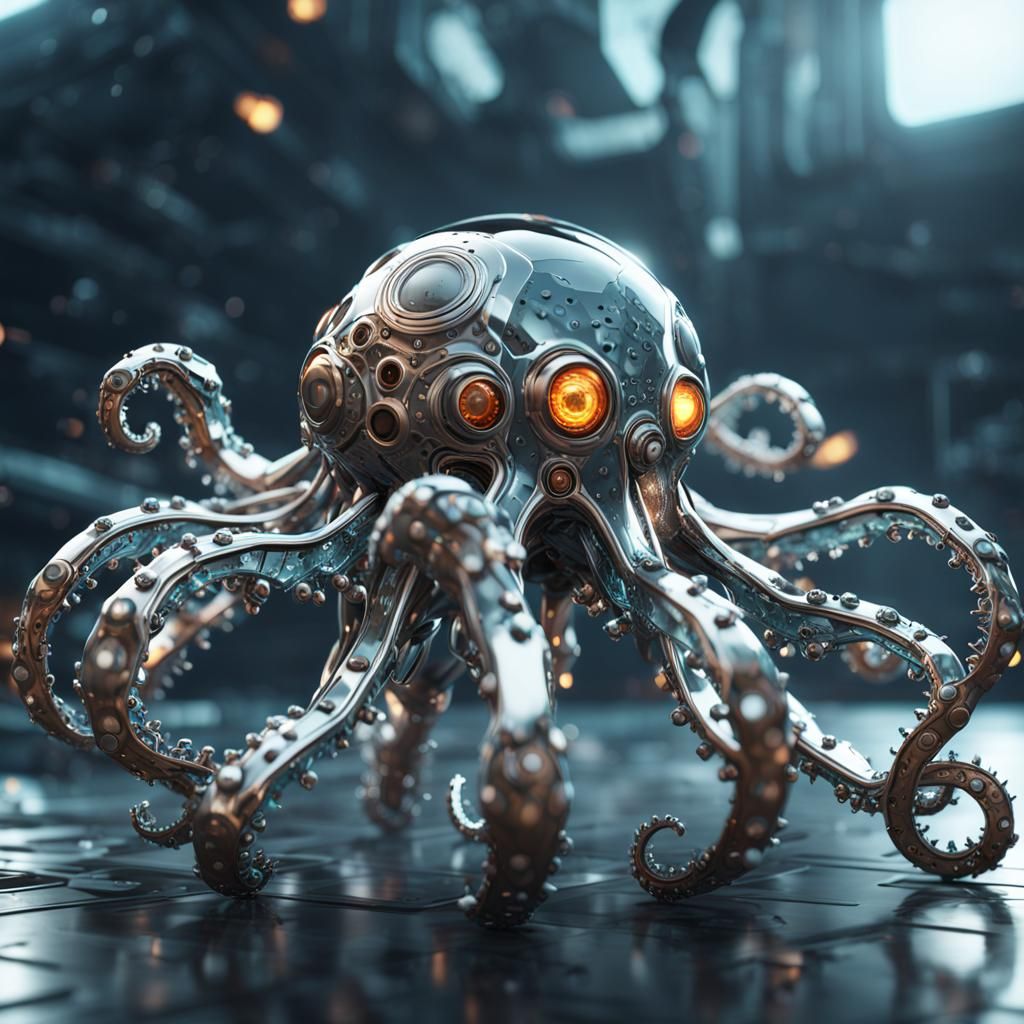 Futuristic Glass Octopus with Intricate Mech Details